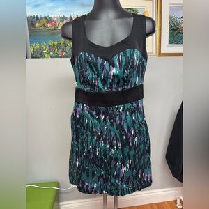 Dynamite Black and Teal Patterned Mini Dress EUC